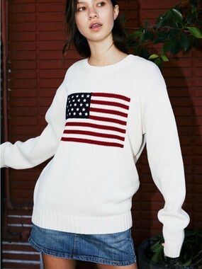 John Galt Cream Flag Crew Neck Sweater
